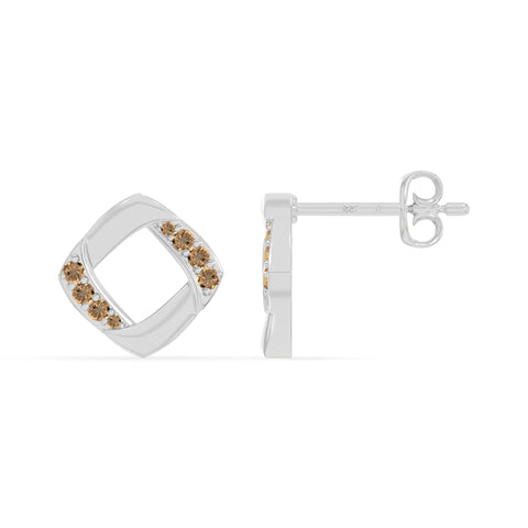natural citrine square stud earrings in sterling silver 
