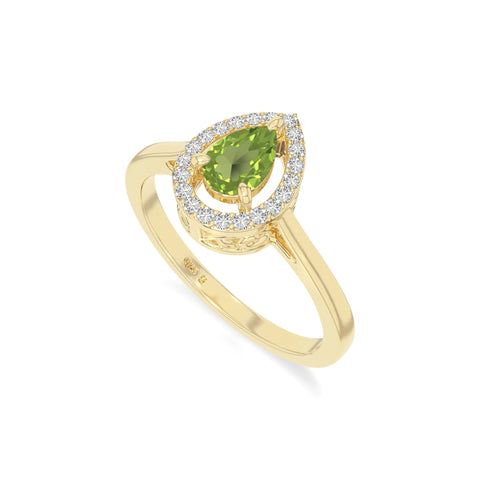 natural peridot solitaire halo engagement rings in yellow gold vermeil