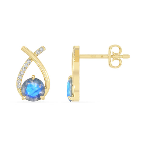 natural labradorite fishtail stud earrings in yellow gold vermeil 