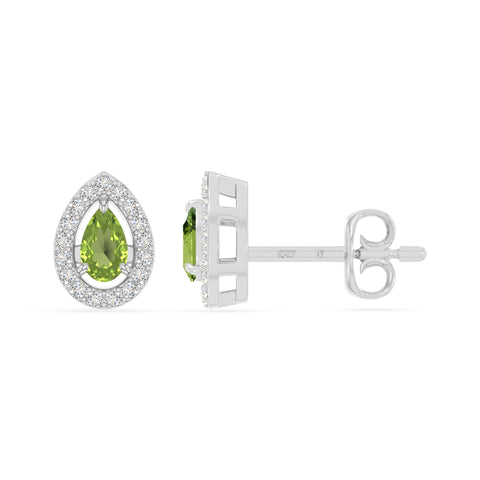 natural peridot halo stud earrings in sterling silver 