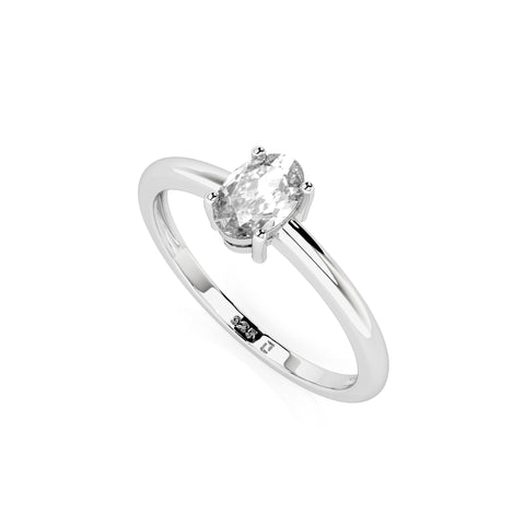 white topaz oval cut stackable prong-set ring