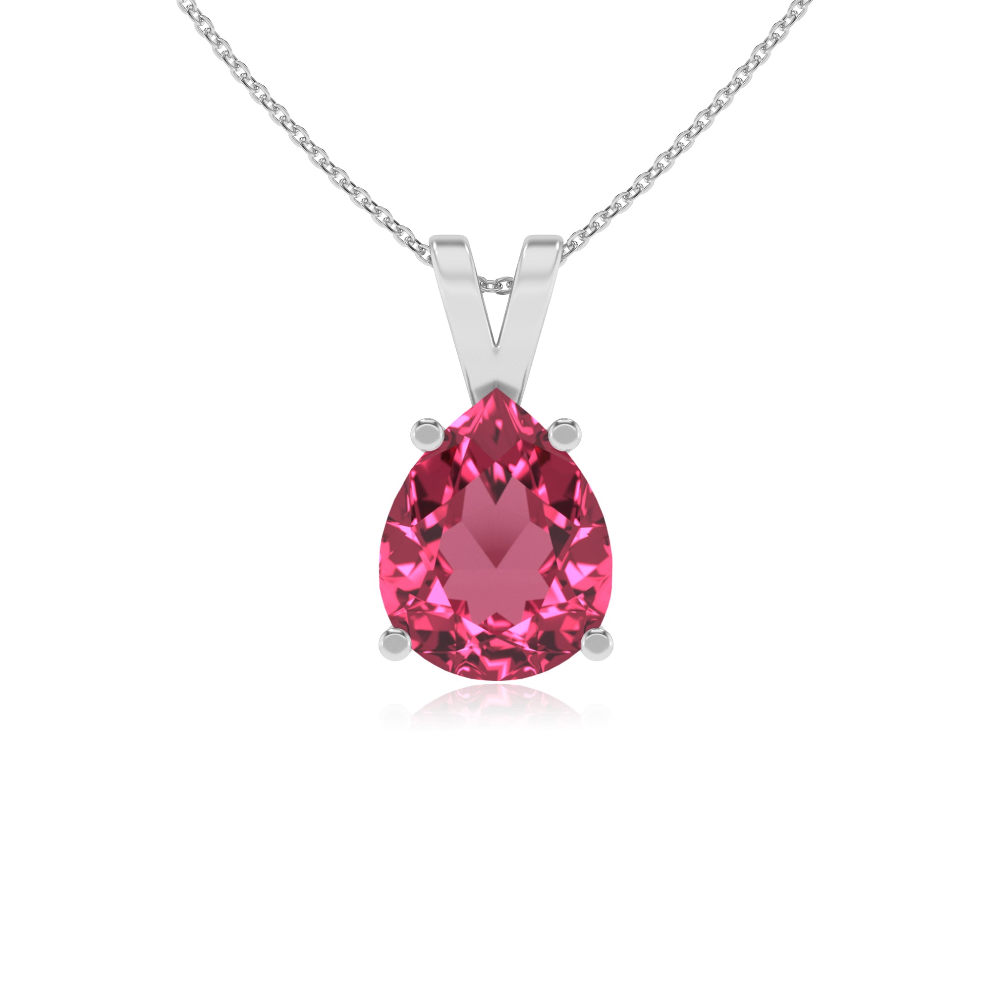 lab grown pink-tourmaline pear shape solitaire v-bale pendant necklace