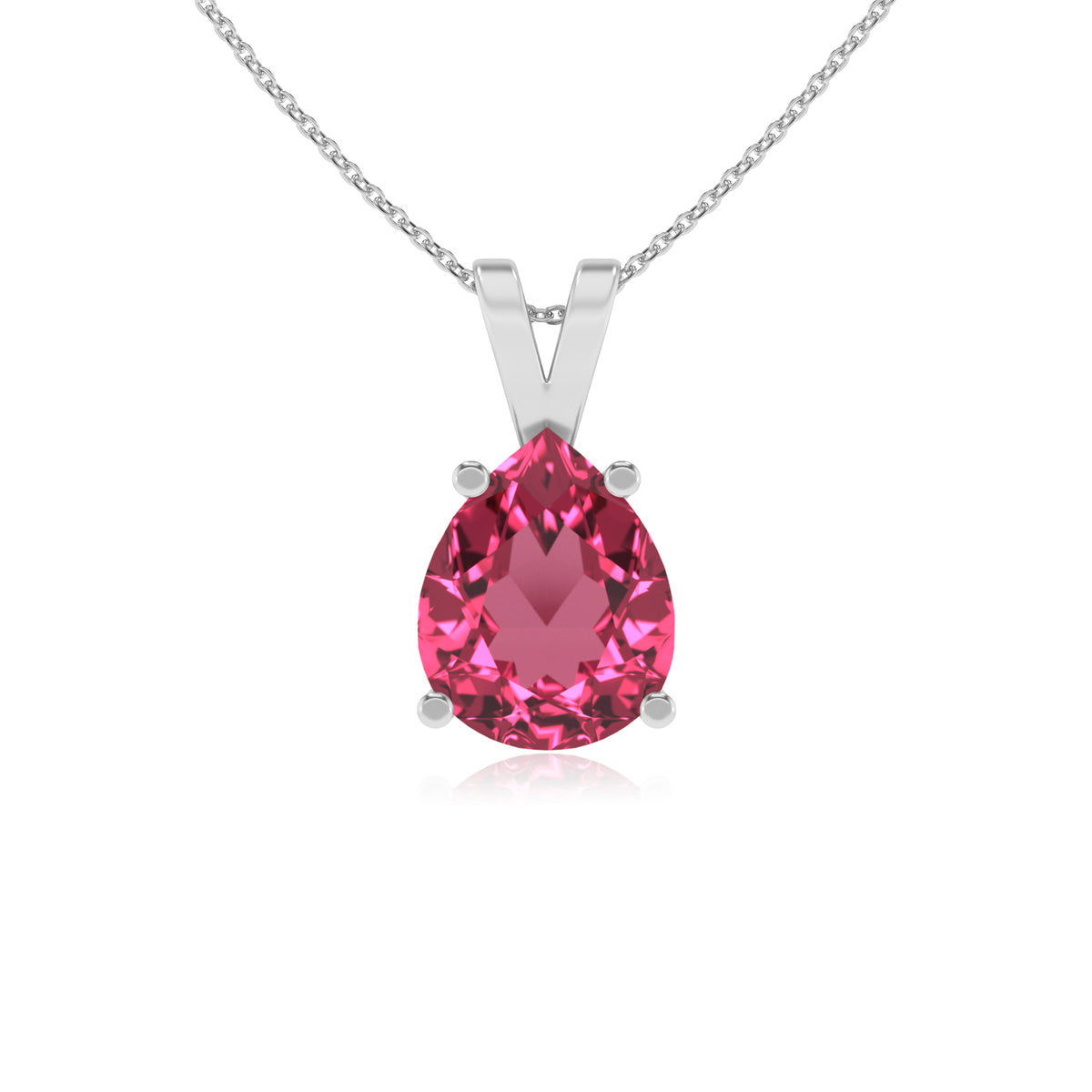 lab grown pink-tourmaline pear shape solitaire v-bale pendant necklace