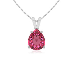 lab grown pink-tourmaline pear shape solitaire v-bale pendant necklace