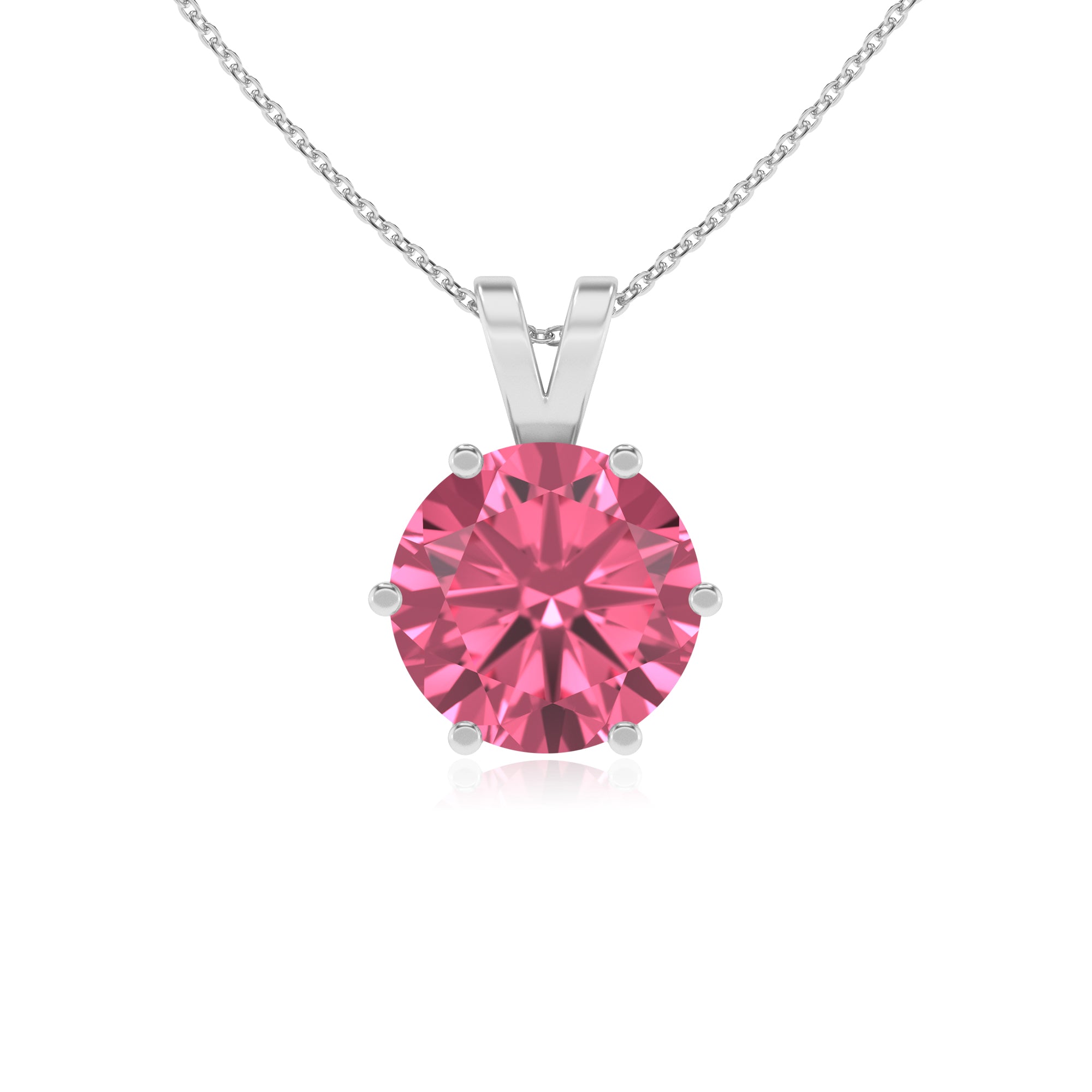 natural pink-tourmaline round shape solitaire v-bale pendant necklace