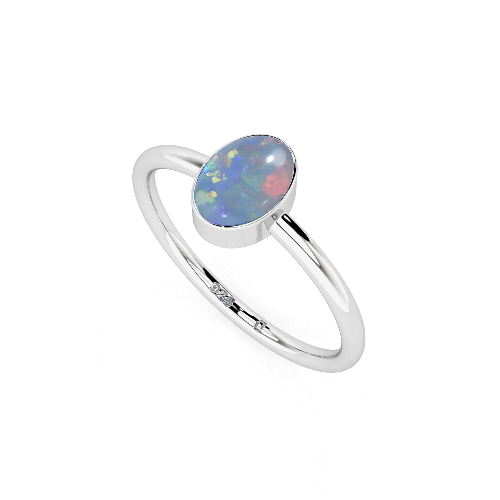 australian opal oval cab stackable bezel-set ring