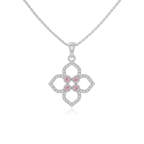 natural pink-tourmaline 4 petal flower necklaces in sterling silver 