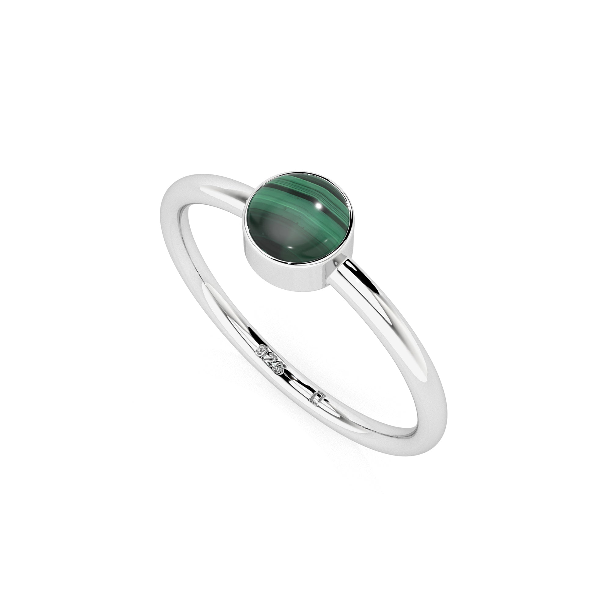 malachite round cab stackable bezel-set ring