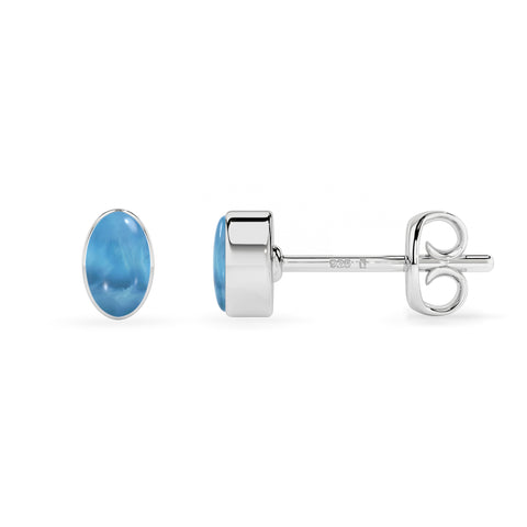 natural larimar oval shape stud earrings