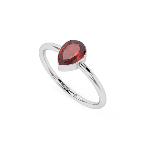 red garnet pear cut stackable bezel-set ring