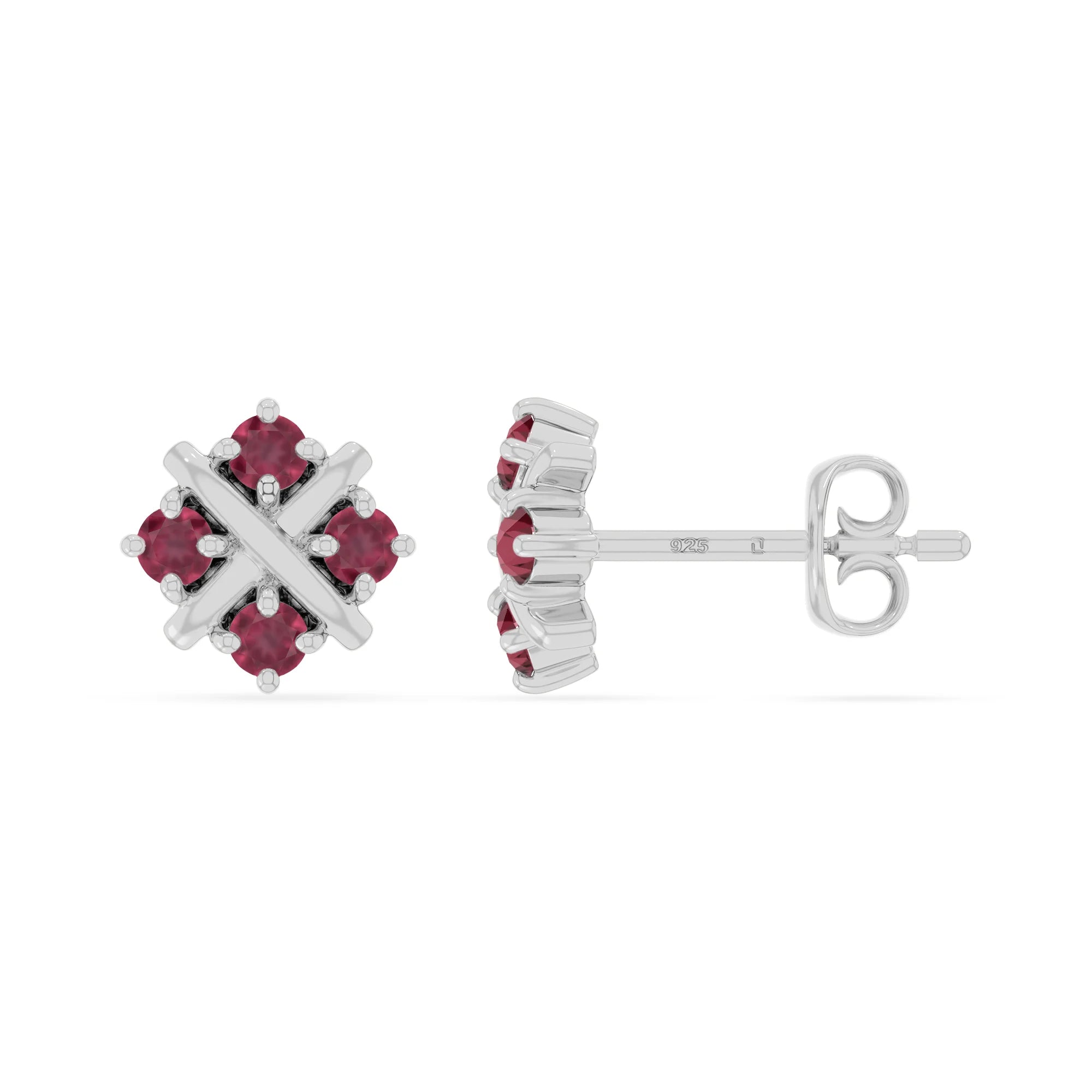 natural ruby flower stud earrings in sterling silver 