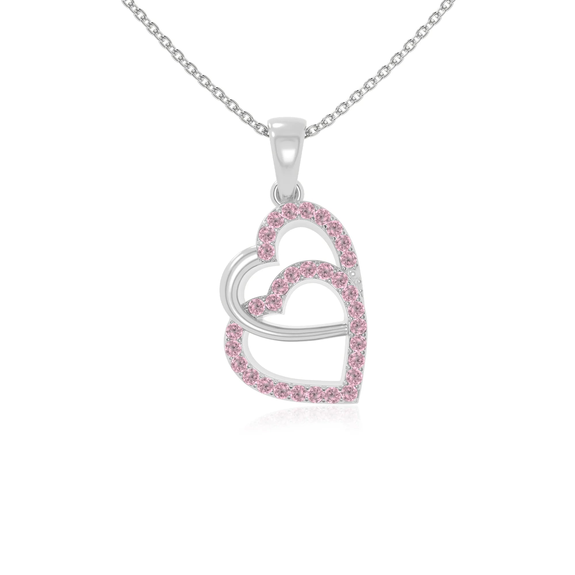 natural pink-tourmaline heart in heart necklaces in sterling silver 