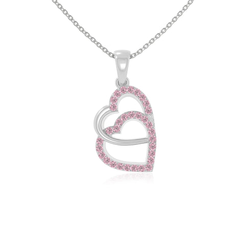 natural pink-tourmaline heart in heart necklaces in sterling silver 