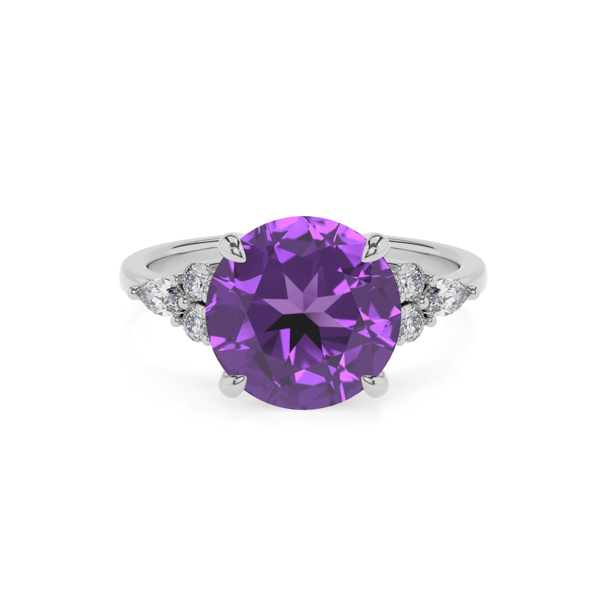 lab grown amethyst round solitaire engagement ring