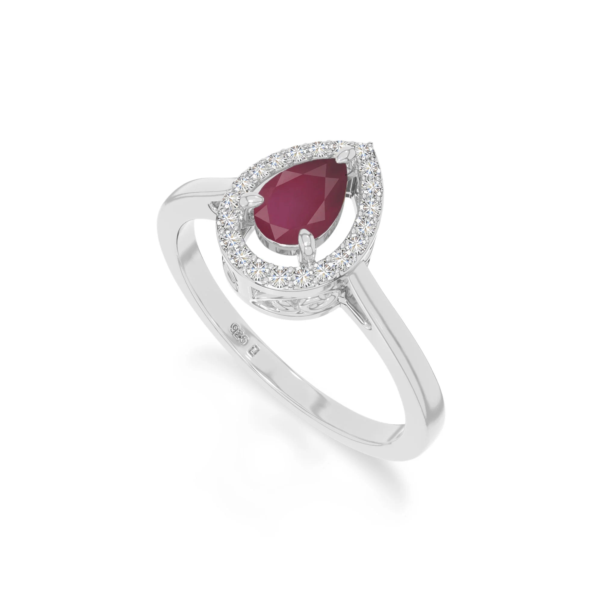 natural ruby solitaire halo engagement rings in sterling silver 
