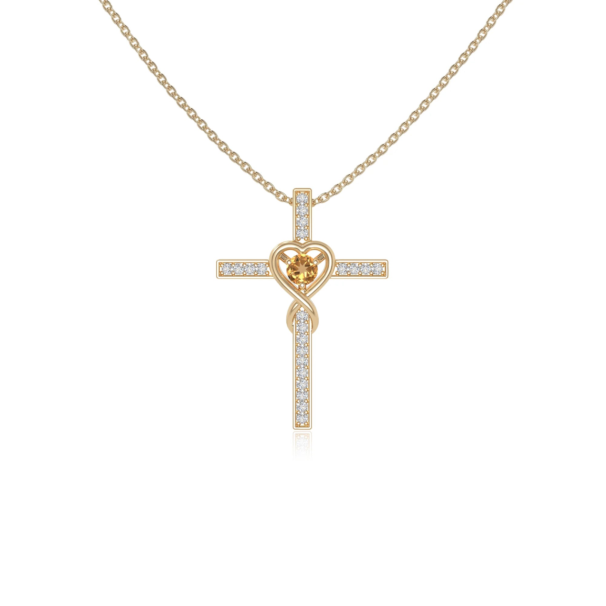 natural citrine infinity cross necklaces in yellow gold vermeil 