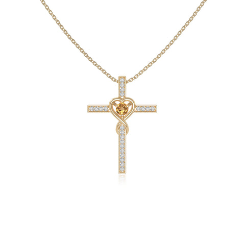 natural citrine infinity cross necklaces in yellow gold vermeil 