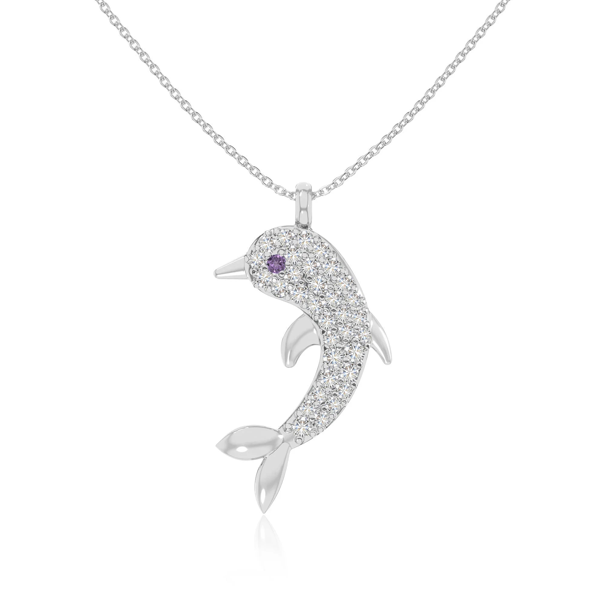 natural amethyst dolphin necklaces in sterling silver 