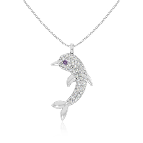 natural amethyst dolphin necklaces in sterling silver 