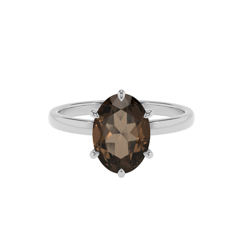 natural smoky-quartz oval solitaire engagement ring