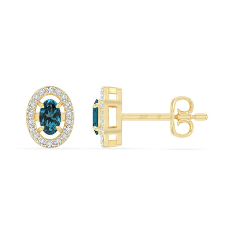 natural london-blue-topaz halo stud earrings in yellow gold vermeil 