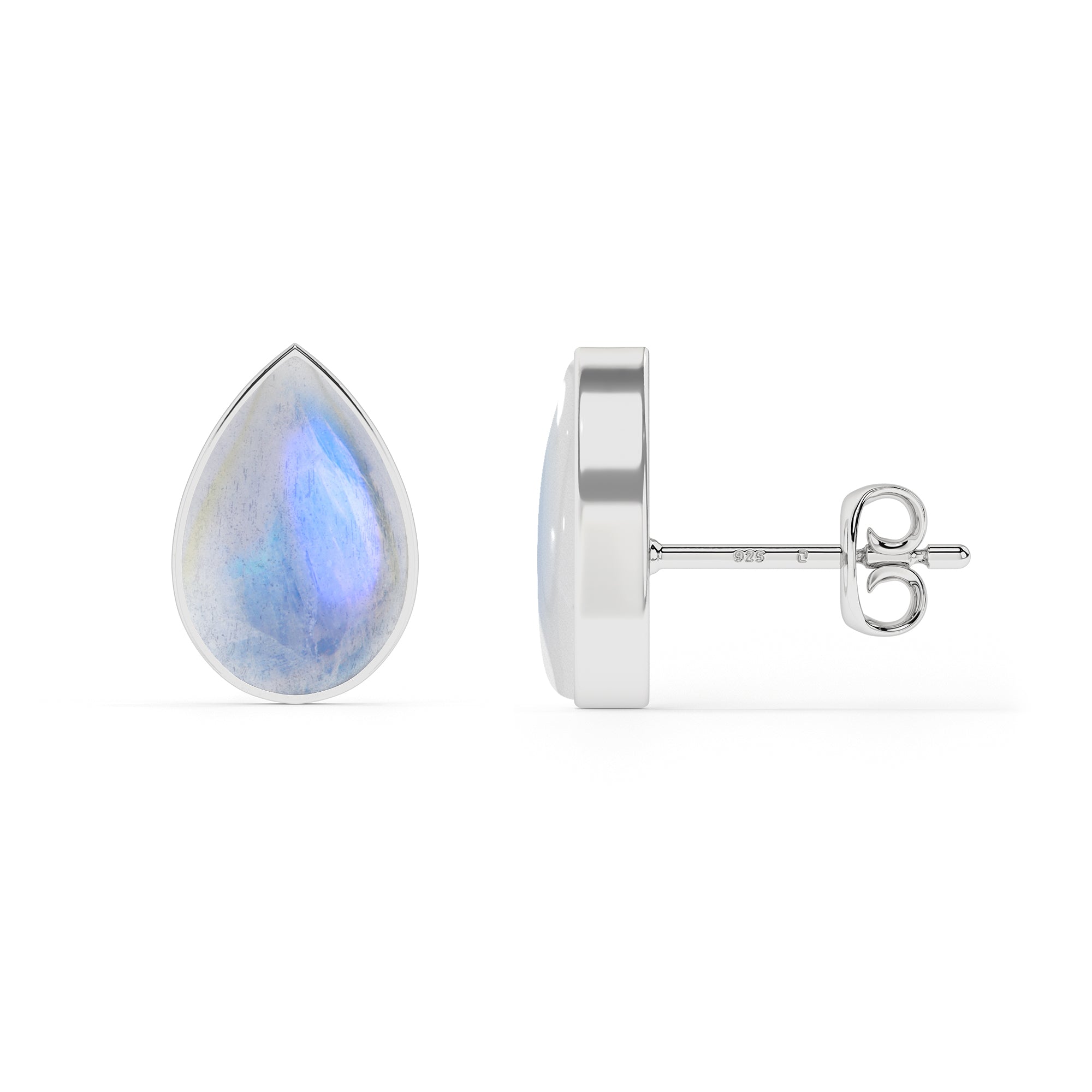 natural rainbow moonstone pear shape stud earrings