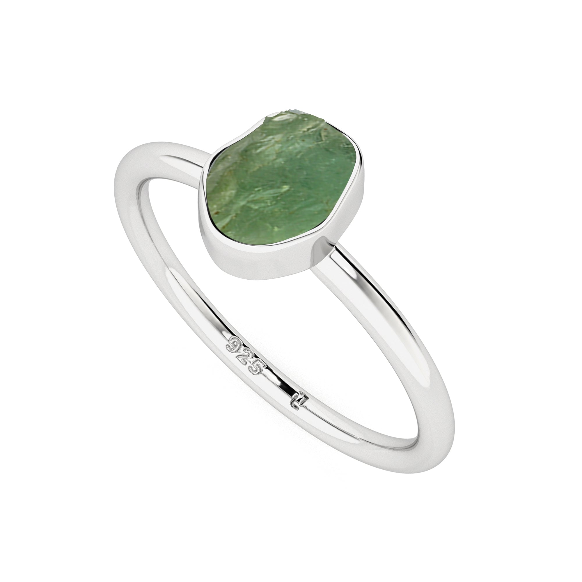 green-tourmaline rough shape stackable bezel-set ring