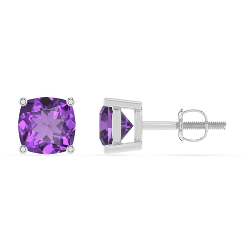 lab grown amethyst cushion stud earrings 