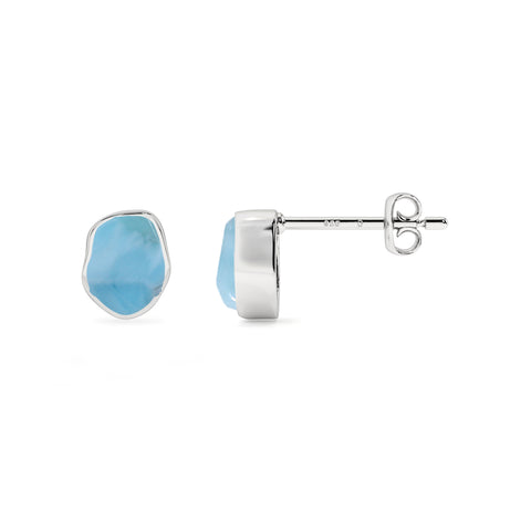 natural larimar rough shape stud earrings