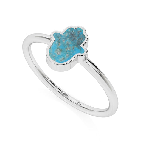 compressed turquoise ahimsa shape stackable bezel-set ring