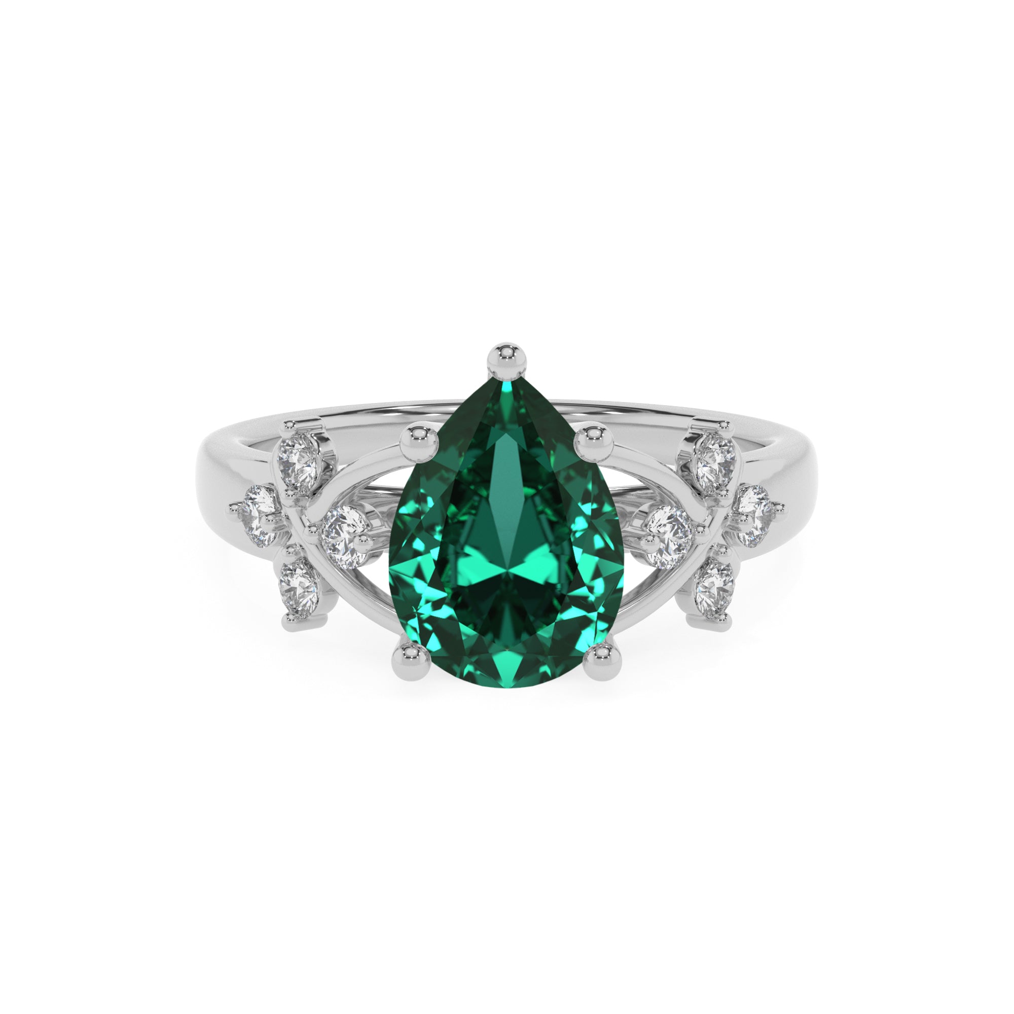 lab-grown emerald pear criss cross solitaire engagement ring