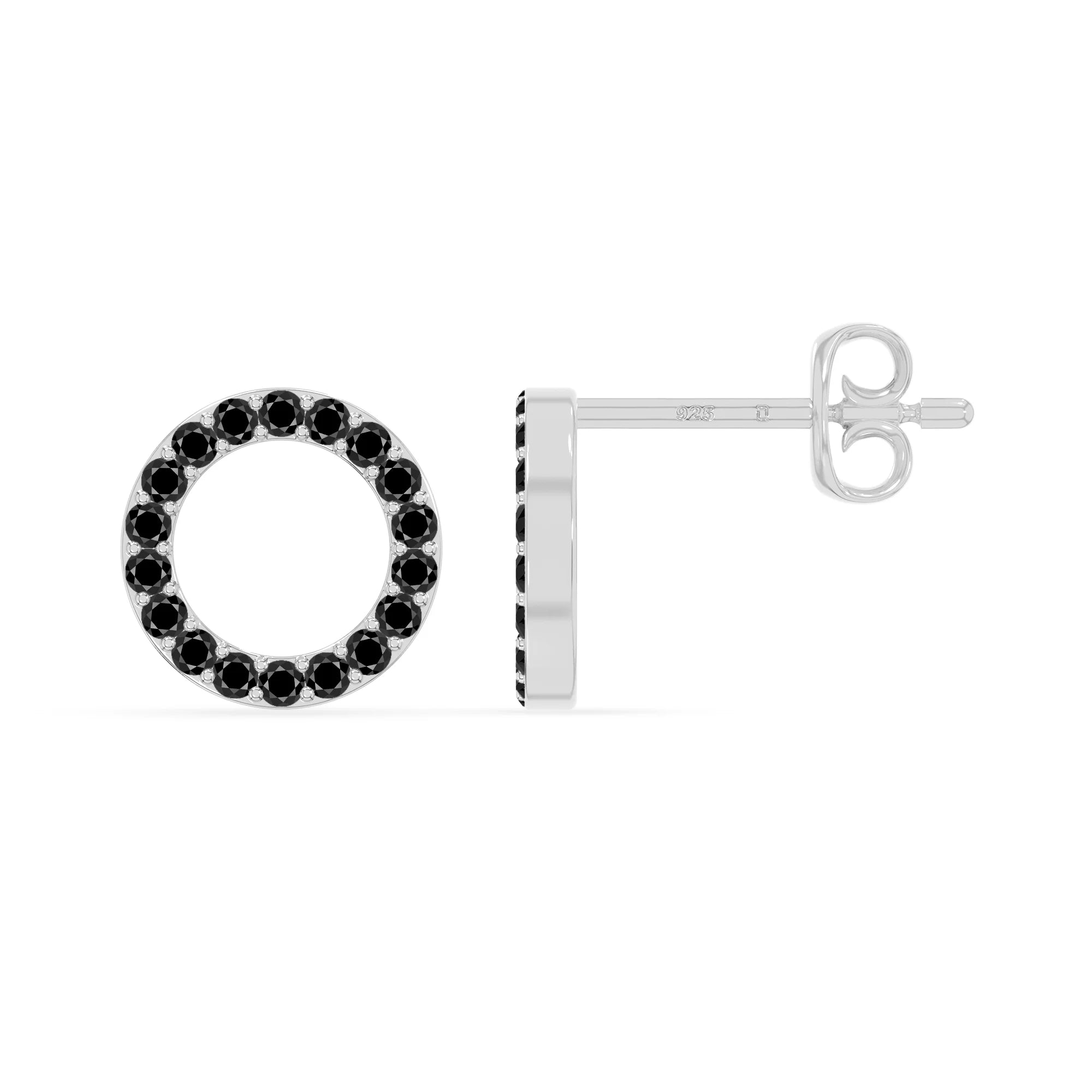 natural black-onyx circle stud earrings in sterling silver 
