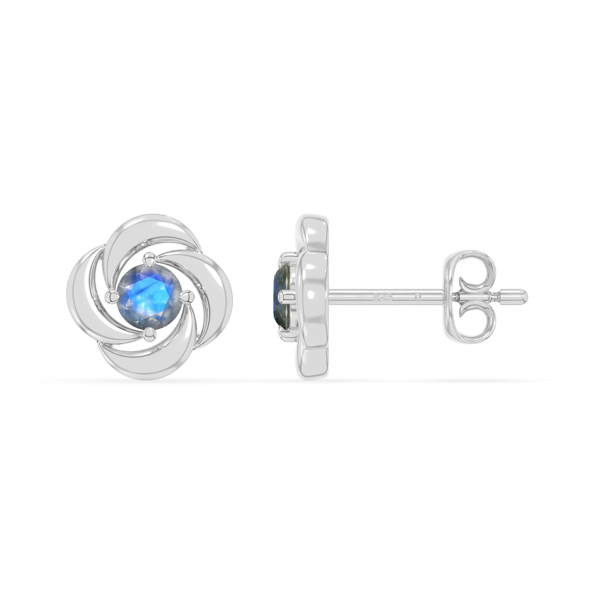 natural labradorite flower stud earrings in sterling silver 