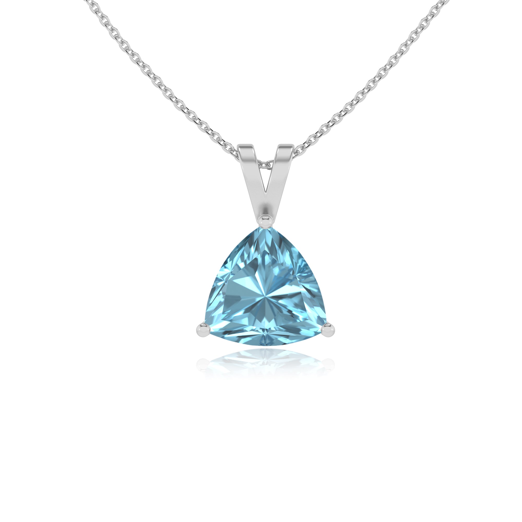 lab grown aquamarine trillion shape solitaire v-bale pendant necklace