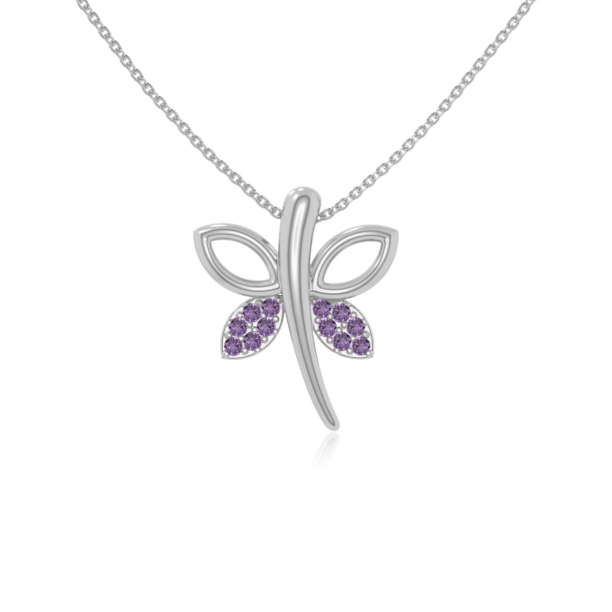 natural amethyst dragonfly necklaces in sterling silver 