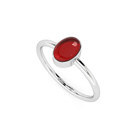 red garnet oval cab stackable bezel-set ring