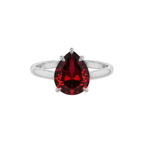 lab grown ruby pear solitaire engagement ring