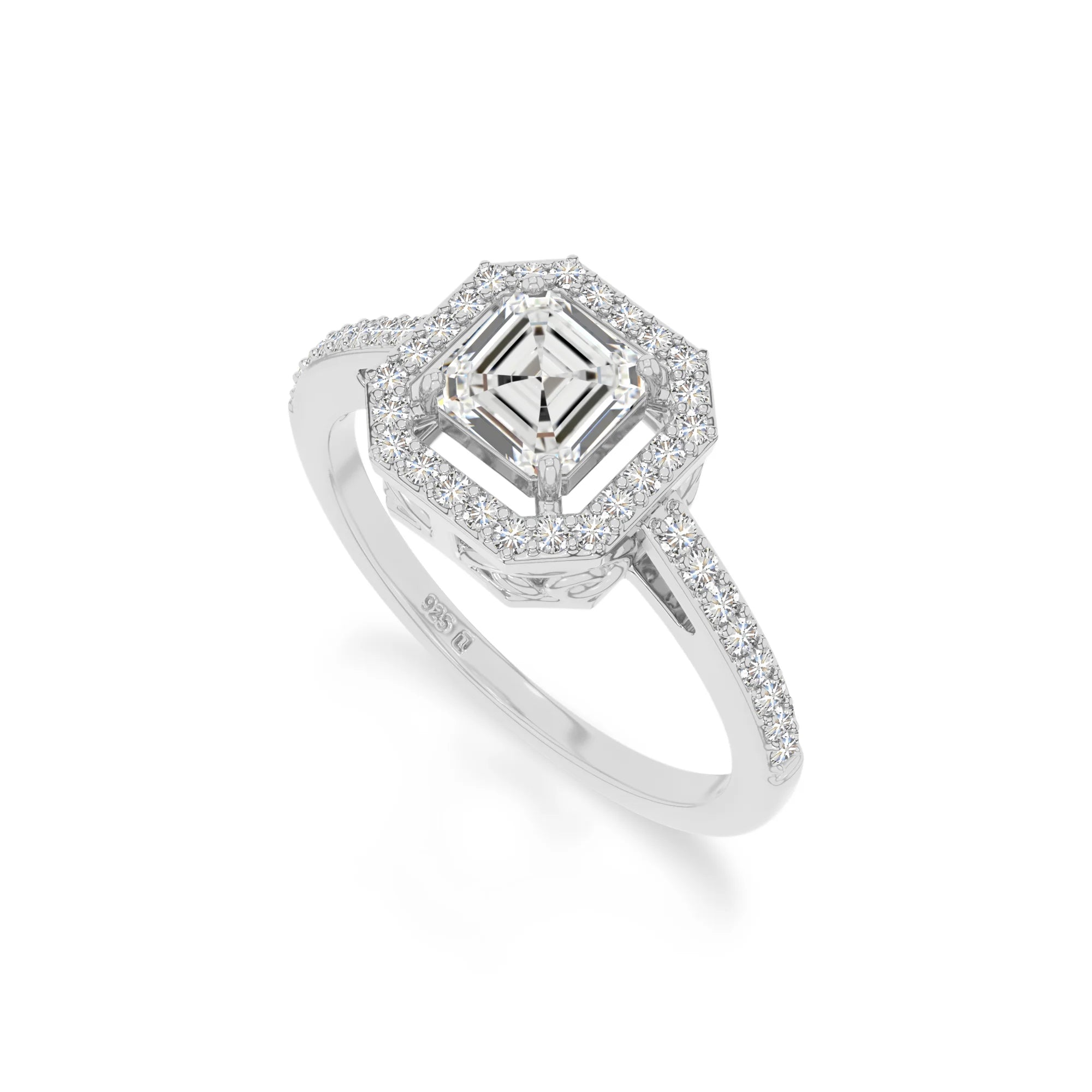 natural moissanite solitaire halo engagement rings in sterling silver 