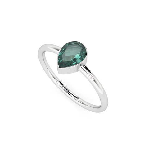 green tourmaline pear cut stackable bezel-set ring