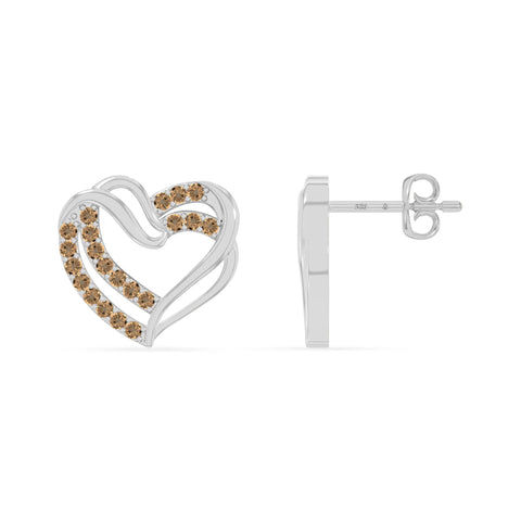 natural citrine heart-in-heart stud earrings in sterling silver 