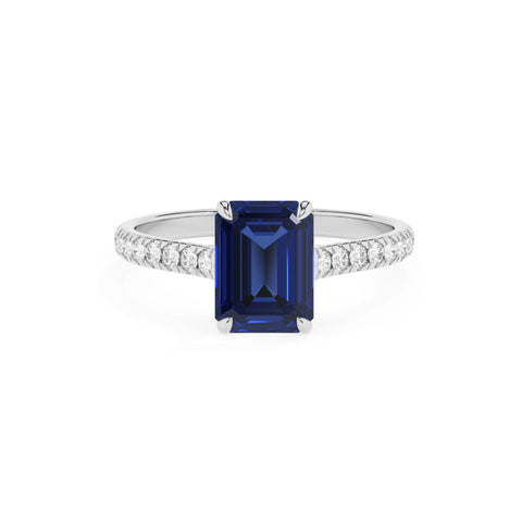 lab-grown blue-sapphire emerald half eterity solitaire engagement ring