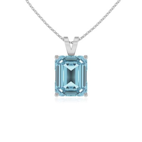 lab grown aquamarine emerald-cut shape solitaire v-bale pendant necklace