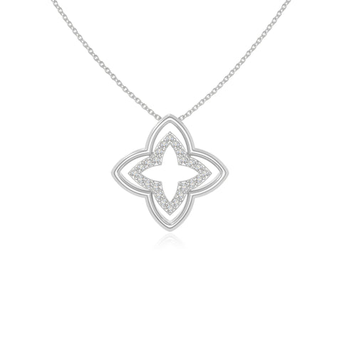 moissanite 4 petal flower necklaces in sterling silver 