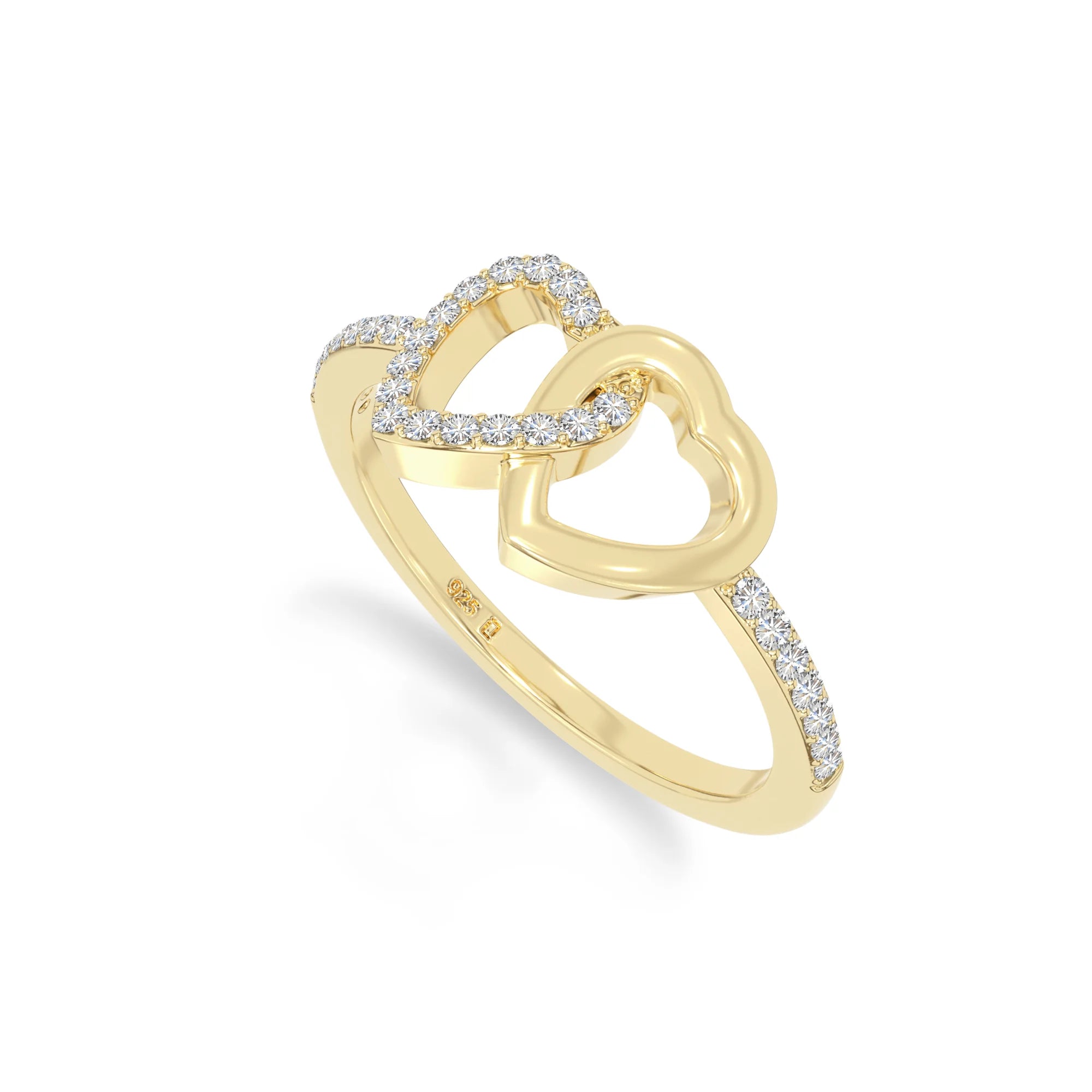 natural moissanite interlocking heart promise rings in yellow gold vermeil