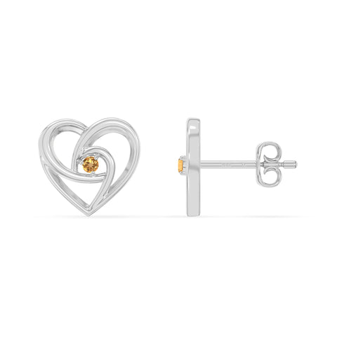 natural citrine heart stud earrings in sterling silver 