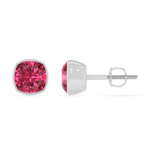 natural pink tourmaline cushion stud earrings 