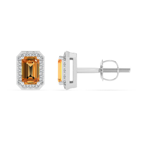 lab grown citrine emerald cut stud earrings with moissanite 