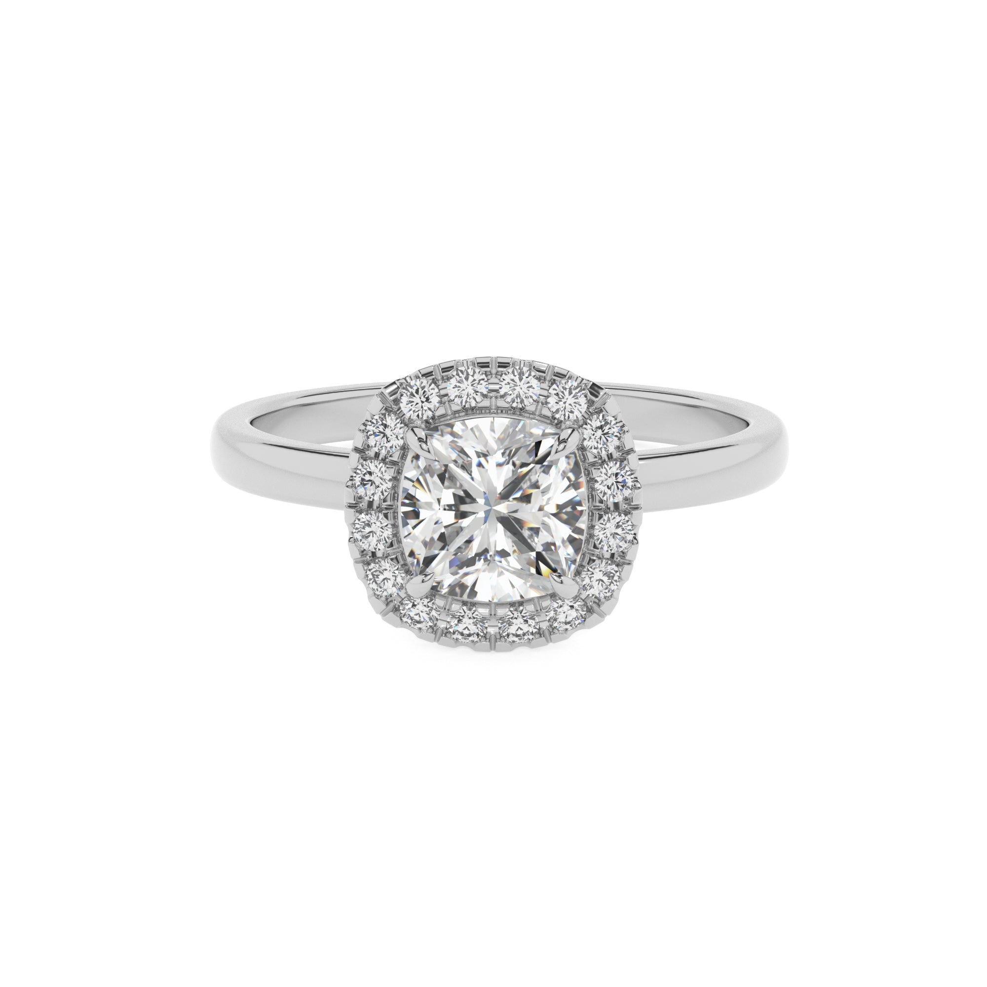 lab-grown moissanite cushion halo solitaire engagement ring