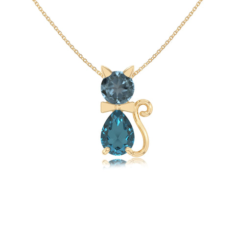 natural london-blue-topaz cat necklaces in yellow gold vermeil 
