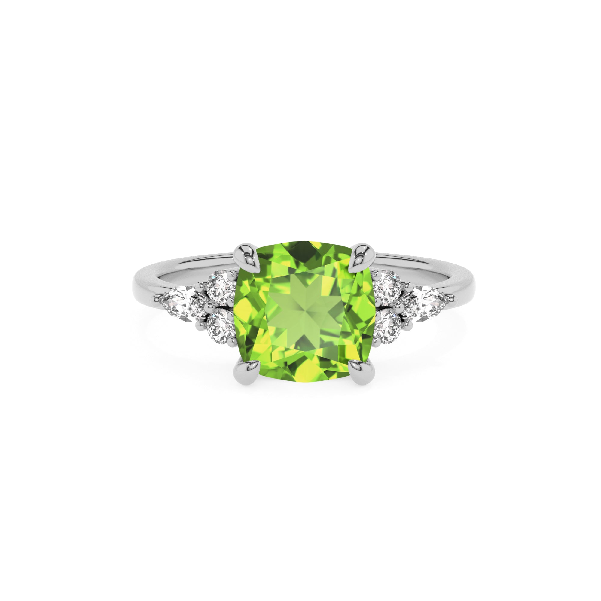 natural peridot cushion solitaire engagement ring